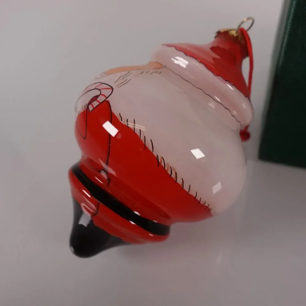 Vintage Hand-Blown Inside Painted Christmas Holiday Santa Glass Ornament in Box